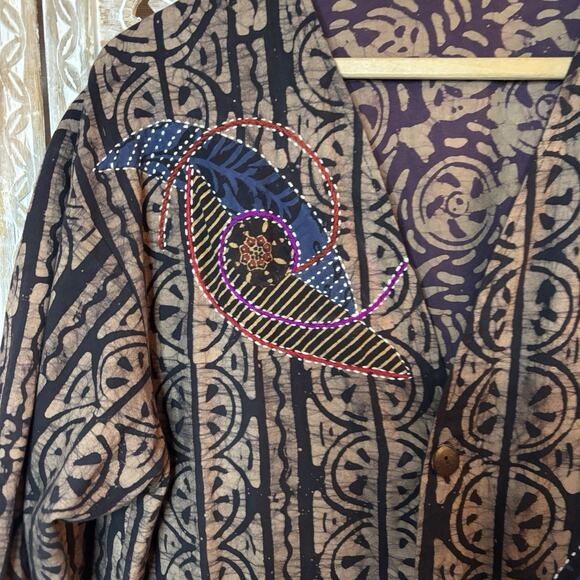Women's Cotton Suzani Embroidery Jacket Button Front Reversible Jacket Artsy - Picture 2 of 12